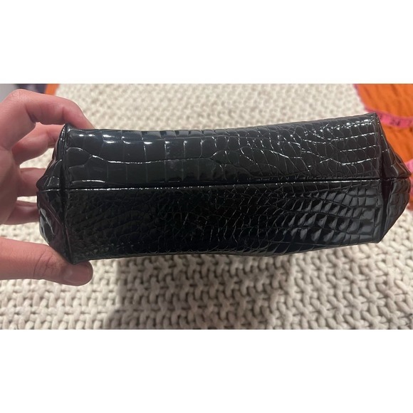 Vintage IFO New York Croc Embossed Patent Leather Bag Black Formal - Picture 7 of 7